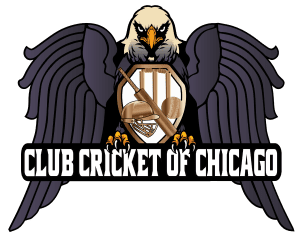 Club Cricket of Chicago crest — a bald eagle over a shield of bat and stumps